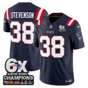 Rhamondre Stevenson #38 New England Patriots 6-Time Champions Patch Game Jersey - Navy