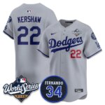 Clayton Kershaw #22 Los Angeles Dodgers 2025 World Series Home Replica Player Jersey - Gray