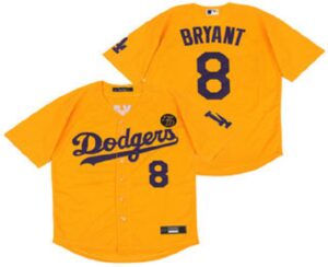 Men's Los Angeles Dodgers #8 Kobe Bryant Yellow KB Patch Stitched Cool Base  Jersey