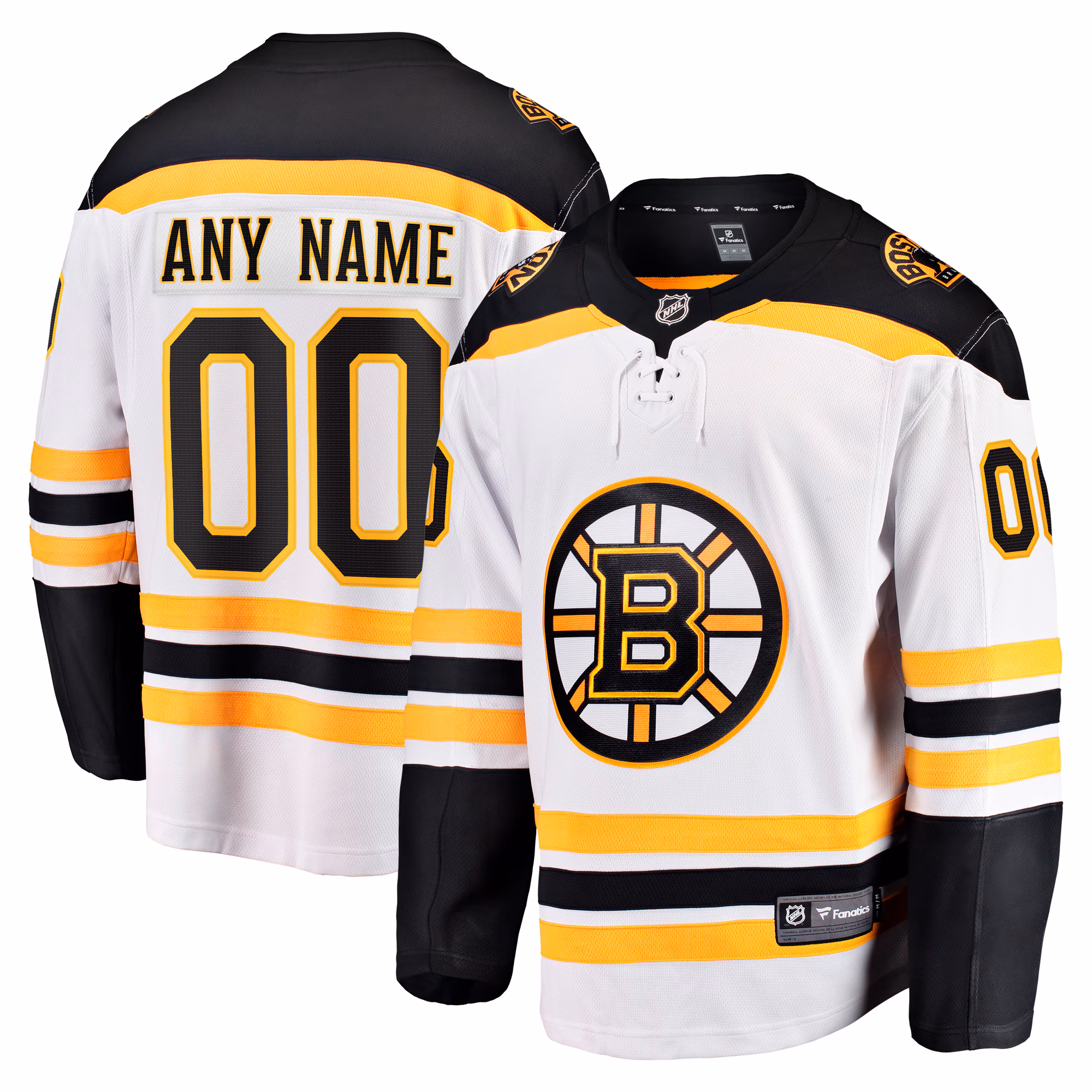 Boston Bruins Fanatics White Away Breakaway Custom #00 Jersey