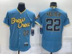 Men's Milwaukee Brewers #22 Christian Yelich 2022 City Connect Powder Blue Flex Base Jersey