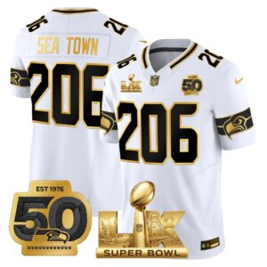 Sea Town #206 Seattle Seahawks Super Bowl LX Gold Patch Game Jersey - All Stitched