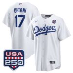 Shohei Ohtani #17 Los Angeles Dodgers 250th Patch Home Replica Jersey - White