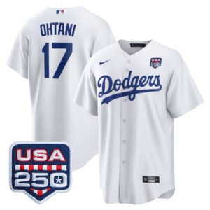 Shohei Ohtani #17 Los Angeles Dodgers 250th Patch Home Replica Jersey - White