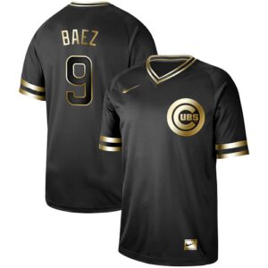 Men's  Chicago Cubs #9 Javier Baez Black Gold Jersey