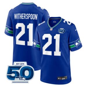 Seattle Seahawks Devon Witherspoon #21 Royal Alternate 50th Season Game Jersey