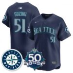 Ichiro Suzuki #51 Seattle Mariners 50th Anniversary & AL West Vapor Premier Limited Jersey - Navy