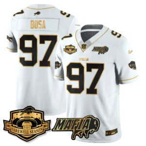 Joey Bosa #97 Buffalo Bills BUF 2025 Bills Mafia Patch Gold Vapor Limited Jersey - All Stitched