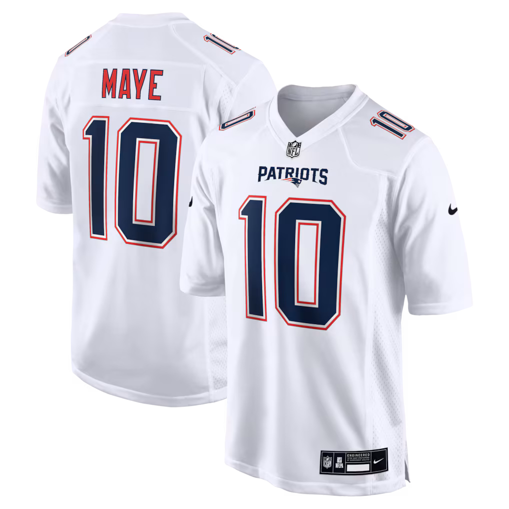 Men's Drake Maye #10 New England Patriots Tundra White Game Jersey