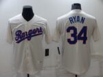 Men's  Texas Rangers #34 Nolan Ryan Cream Throwback Cool Base Stitched Jersey