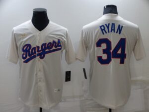 Men's  Texas Rangers #34 Nolan Ryan Cream Throwback Cool Base Stitched Jersey