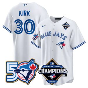Alejandro Kirk #30 Toronto Blue Jays 50th American League Champions Jersey Stitched White