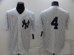 Men's  New York Yankees #4 Lou Gehrig White Strip Throwback Cool Base Stitched Jersey