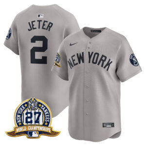 Derek Jeter #2 New York Yankees 27 Time Champions Patch Vapor Premier Limited Jersey - Gray