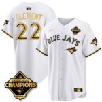 Ernie Clement #22 Toronto Blue Jays 2025 American League Champions Jersey Stitched White Gold