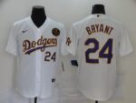 Men's Los Angeles Dodgers #24 Kobe Bryant White With Purple Name KB Patch Stitched Cool Base  Jersey