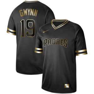 San Diego Padres #19 Tony Gwynn Black Gold Stitched Jersey