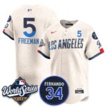Freddie Freeman #5 Los Angeles Dodgers 2025 National League Champions Jersey - Cream