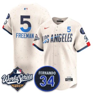 Freddie Freeman #5 Los Angeles Dodgers 2025 National League Champions Jersey - Cream