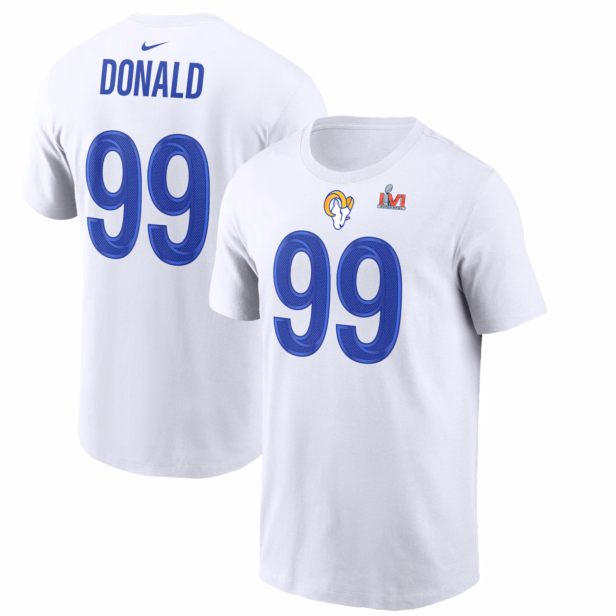 Men's Aaron Donald White Los Angeles Rams Super Bowl LVI Bound Name & Number T-Shirt