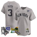 Babe Ruth #3 New York Yankees Jackie Robinson Patch Collection Limited Jersey - Gray