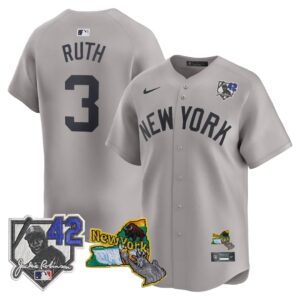 Babe Ruth #3 New York Yankees Jackie Robinson Patch Collection Limited Jersey - Gray