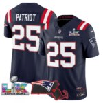 Patriot #25 New England Patriots Super Bowl LX Patch Vapor Limited Game Jersey - All Stitched