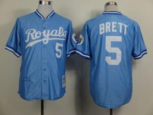 Mitchell And Ness Kansas City Royals #5 George Brett Light Blue Throwback Stitched Jersey