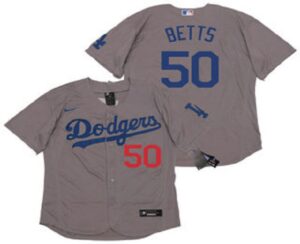 Men's Los Angeles Dodgers #50 Mookie Betts Gray Alternate Stitched Flex Base  Jersey