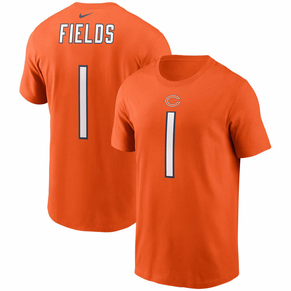 Men's Justin Fields Orange Chicago Bears Player Name & Number T-Shirt