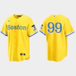 Men's Boston Red Sox #99 Alex Verdugo Gold Light Blue 2021 City Connect Cool Base Jersey