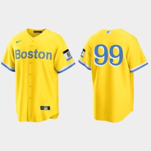 Men's Boston Red Sox #99 Alex Verdugo Gold Light Blue 2021 City Connect Cool Base Jersey