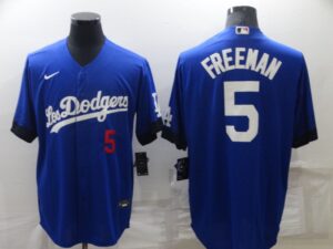 Men's  Los Angeles Dodgers #5 Freddie Freeman Royal City Connect Cool Base Stitched Jersey
