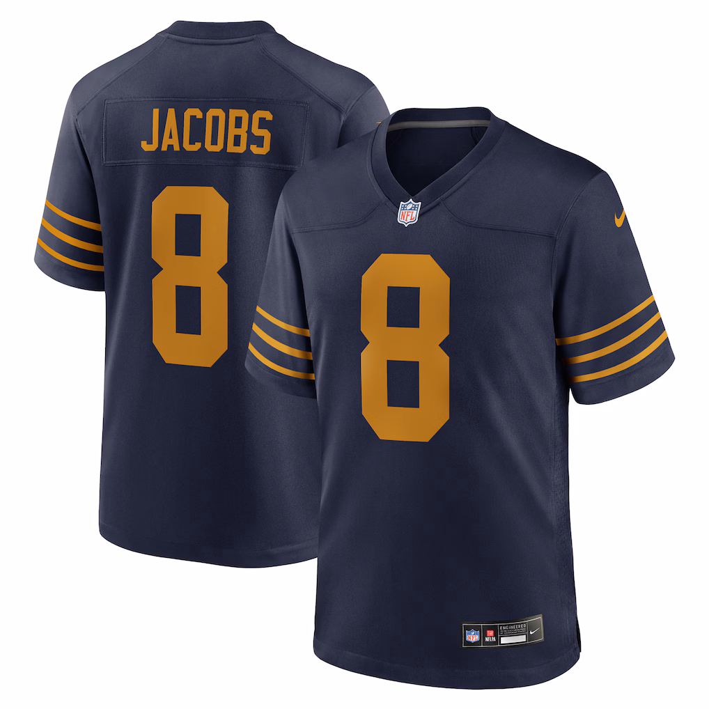 Green Bay Packers #8 Josh Jacobs 23 Classic Game Jersey-Navy