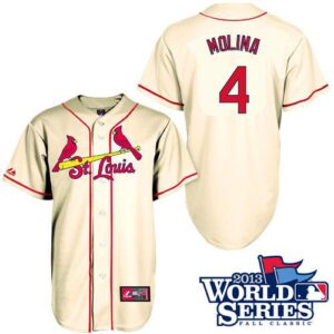 St. Louis Cardinals #4 Yadier Molina Cream Cool Base 2013 World Series Patch Stitched Jersey