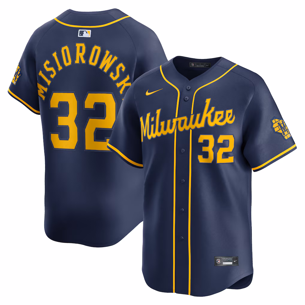 Jacob Misiorowski #32 Milwaukee Brewers Navy Alternate Limited Jersey