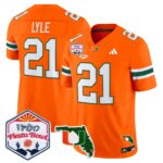 Jordan Lyle #21 Miami Hurricanes MIA 2026 The Fiesta Bowl & Florida Patch Vapor Limited Jersey - All Stitched