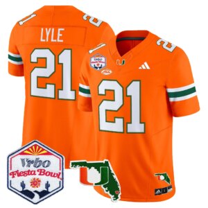 Jordan Lyle #21 Miami Hurricanes MIA 2026 The Fiesta Bowl & Florida Patch Vapor Limited Jersey - All Stitched