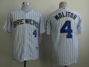 Milwaukee Brewers #4 Paul Molitor White (Blue Strip) Stitched Jersey