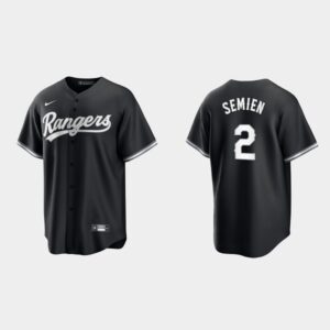 Men's Texas Rangers #2 Marcus Semien Black White Official Jersey
