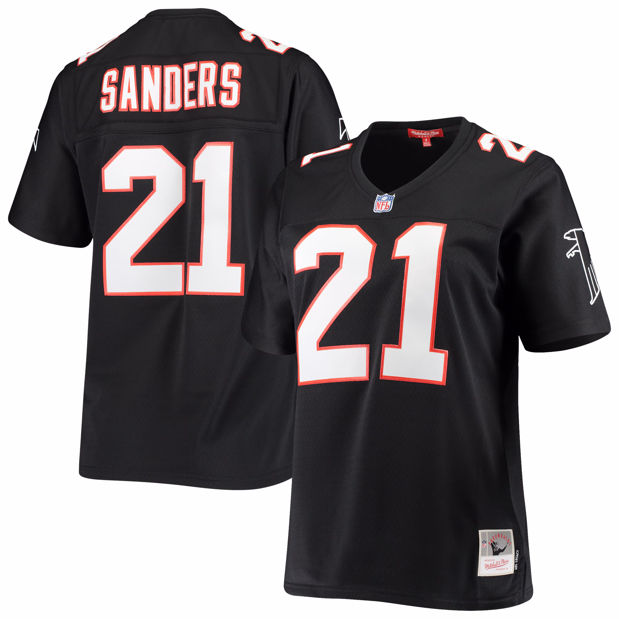 Women's Atlanta Falcons Deion Sanders #21 Mitchell & Ness Black Legacy Replica Team Jersey
