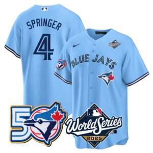 George Springer #4 Toronto Blue Jays 50th 2025 World Series Limited Jersey Stitched Light Blue