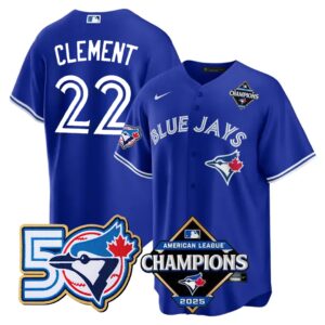 Ernie Clement #22 Toronto Blue Jays 50th American League Champions Jersey Stitched Royal