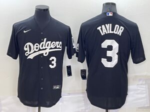 Men's  Los Angeles Dodgers #3 Chris Taylor Black Stitched Cool Base Jersey