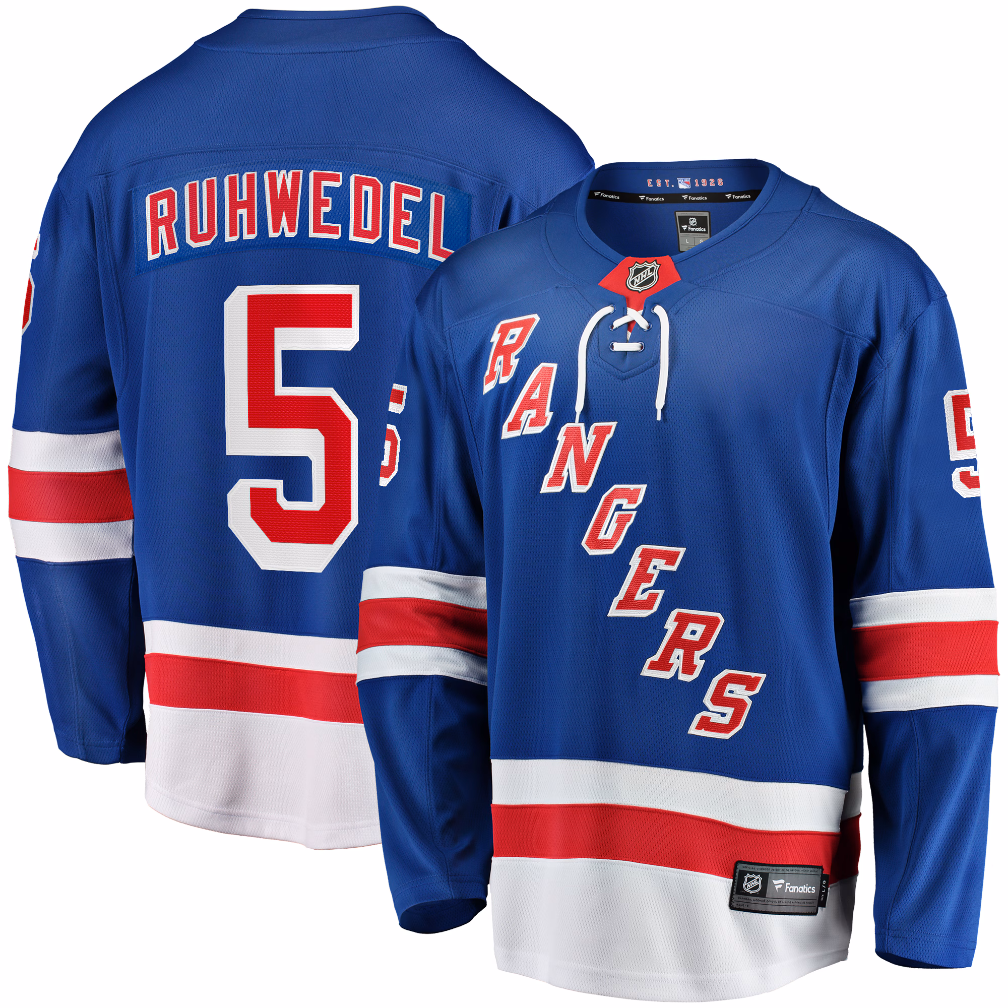 New York Rangers Chad Ruhwedel #5 Fanatics Blue Home Premier Breakaway Player Jersey