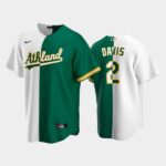 Men's Replica Oakland Athletics Home Jersey #2 Khris Davis White-Green Split