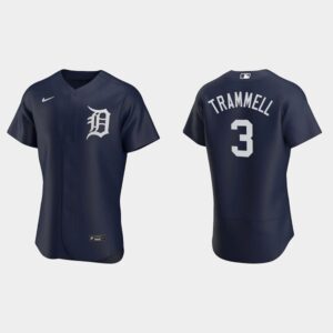 Men's Detroit Tigers #3 Alan Trammell 2020 Alternate Team Logo Navy Jersey