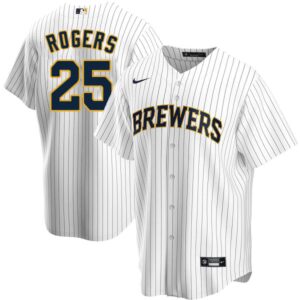 Men's Milwaukee Brewers #25 Taylor Rogers Cool Base Jersey - White