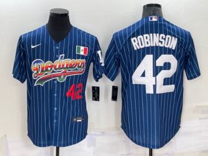 Men's  Los Angeles Dodgers #42 Jackie Robinson Blue Rainbow Throwback Cool Base Jersey