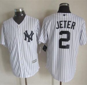 New York Yankees #2 Derek Jeter New White Strip Cool Base Stitched Jersey